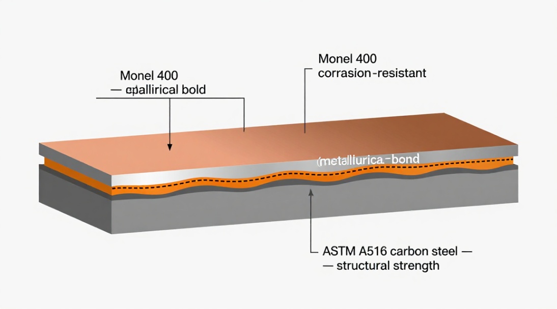 Figure 1: Cross-section of explosion-bonded Monel composite steel plate to ASTM A516